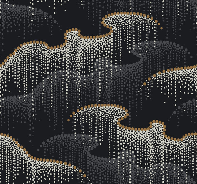 Moonlight Pearls Black Wallpaper with Metallic Geometric Dot Waterfall - York OS4261