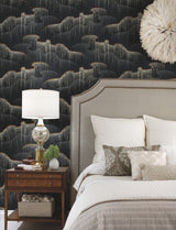 Moonlight Pearls Black Wallpaper with Metallic Geometric Dot Waterfall - York OS4261