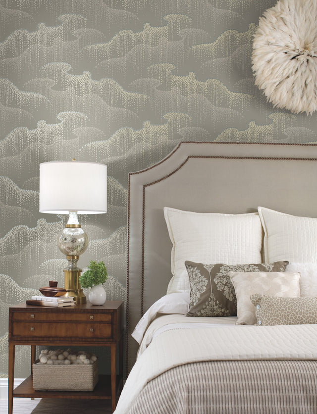 Moonlight Pearls Taupe Wallpaper with Metallic Dot Waterfall Motif - York OS4262