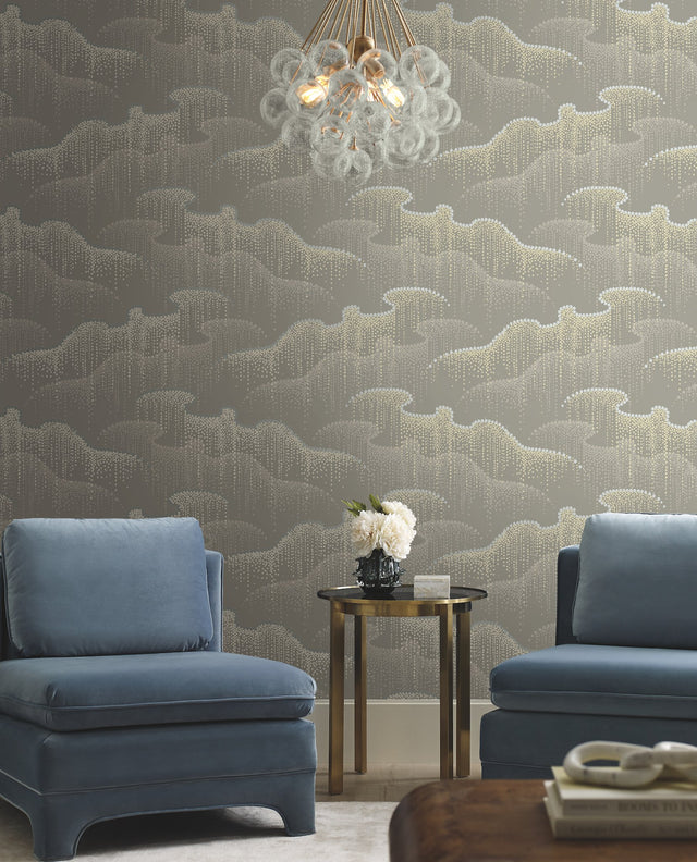 Moonlight Pearls Taupe Wallpaper with Metallic Dot Waterfall Motif - York OS4262