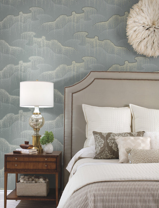 Moonlight Pearls Grey Wallpaper with Metallic Dot Cascade - York OS4263