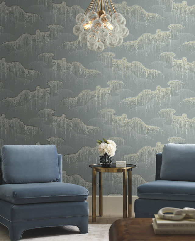 Moonlight Pearls Grey Wallpaper with Metallic Dot Cascade - York OS4263