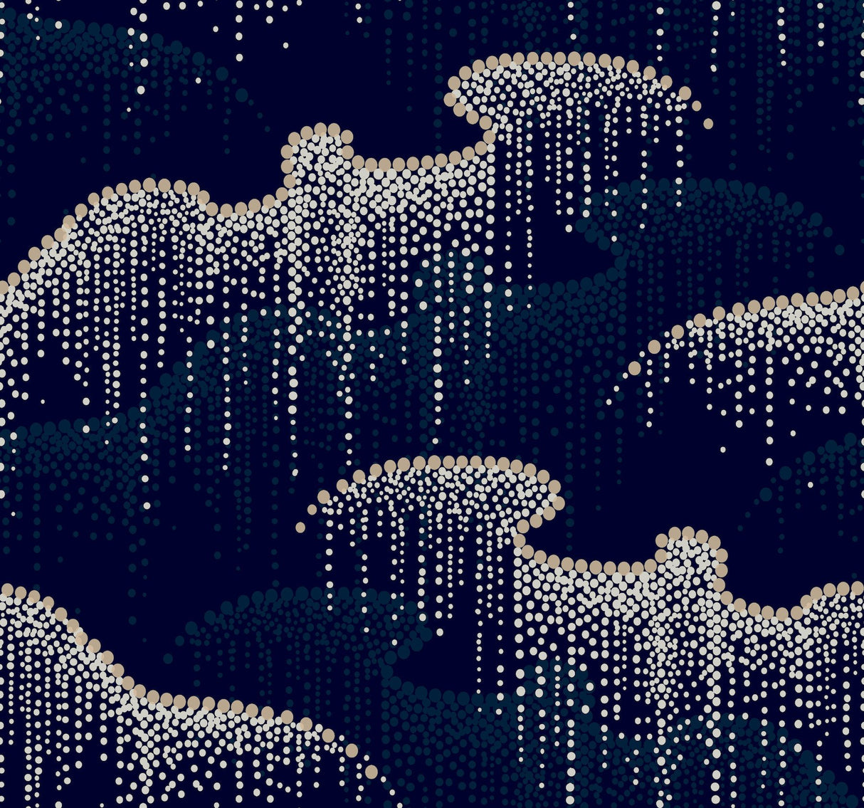 Moonlight Pearls Navy Wallpaper with Metallic Dot Waterfall - York OS4264