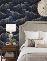 Moonlight Pearls Navy Wallpaper with Metallic Dot Waterfall - York OS4264