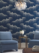 Moonlight Pearls Navy Wallpaper with Metallic Dot Waterfall - York OS4264