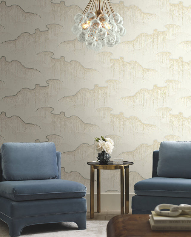 Moonlight Pearls Cream Wallpaper with Geometric Metallic Ribbon Motif - York OS4266