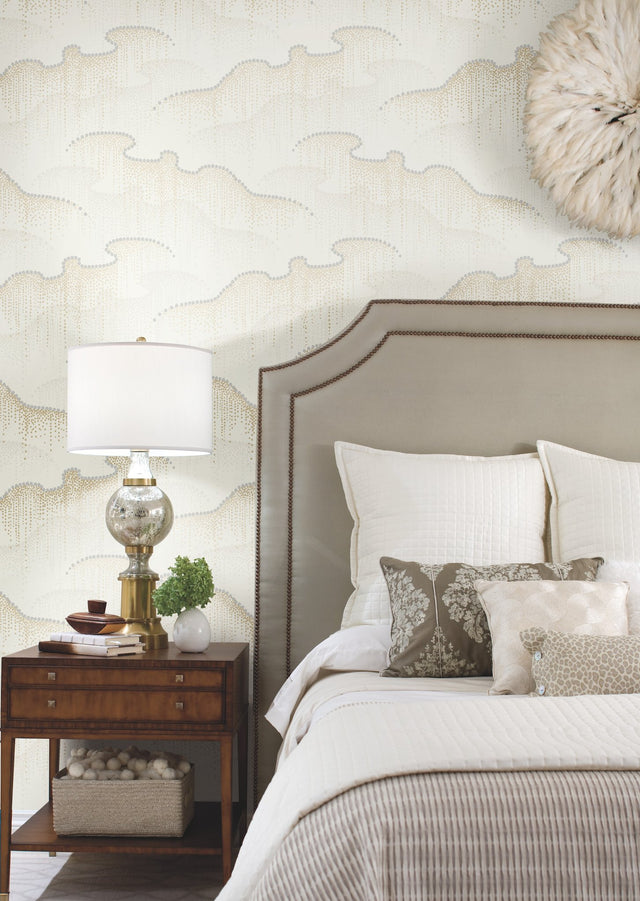 Moonlight Pearls Cream Wallpaper with Geometric Metallic Ribbon Motif - York OS4266