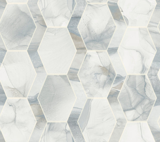 Earthbound Blue & Grey Geometric Marble Hexagon Wallpaper - York OS4281