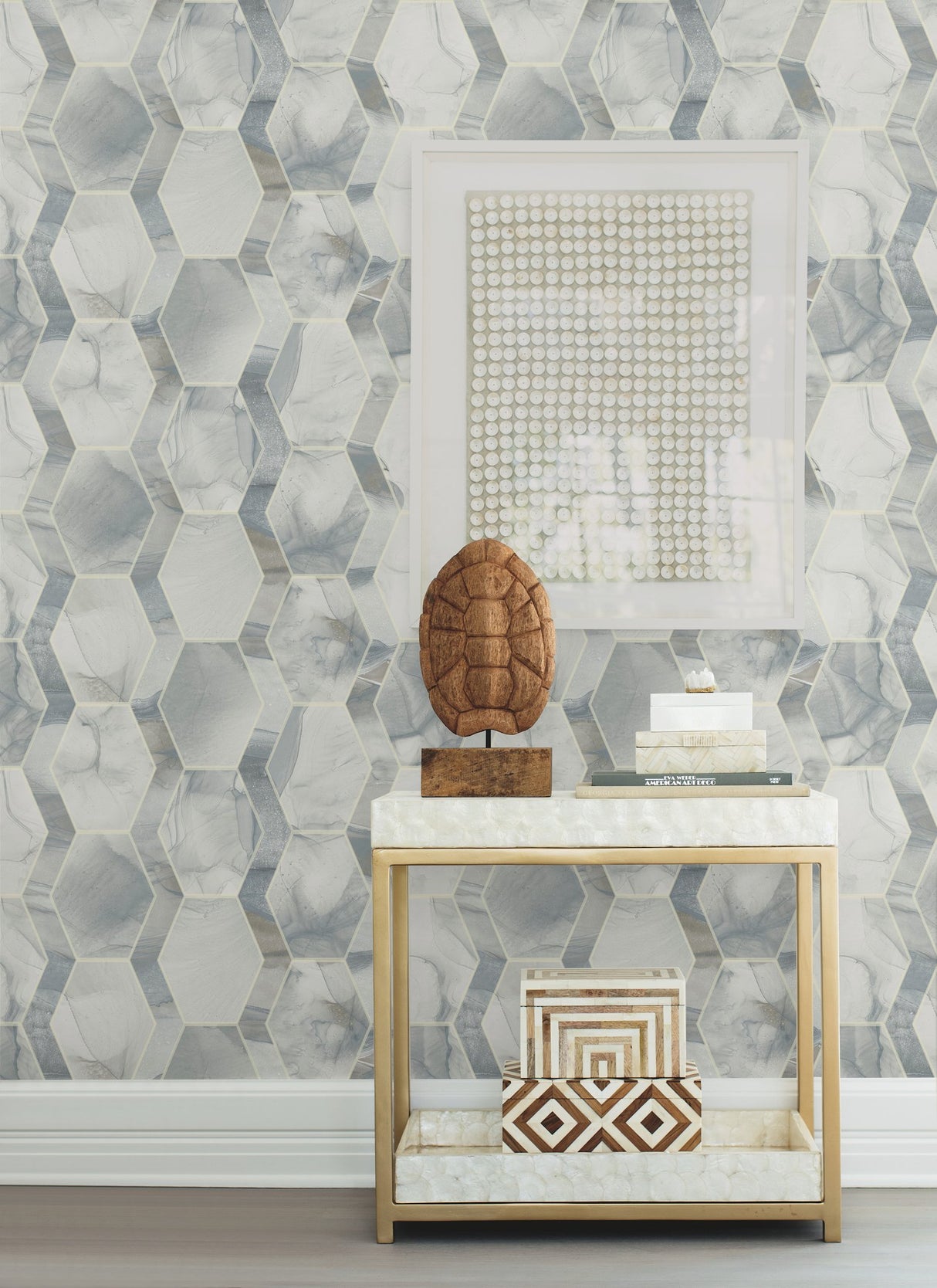Earthbound Blue & Grey Geometric Marble Hexagon Wallpaper - York OS4281