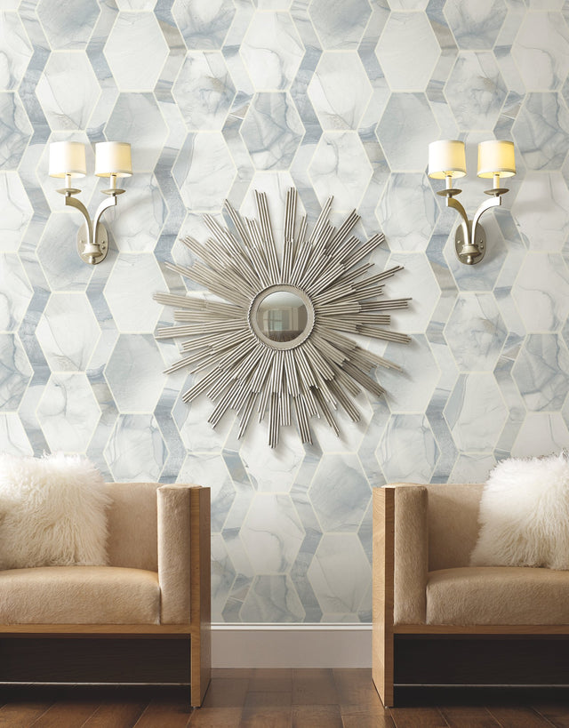 Earthbound Blue & Grey Geometric Marble Hexagon Wallpaper - York OS4281