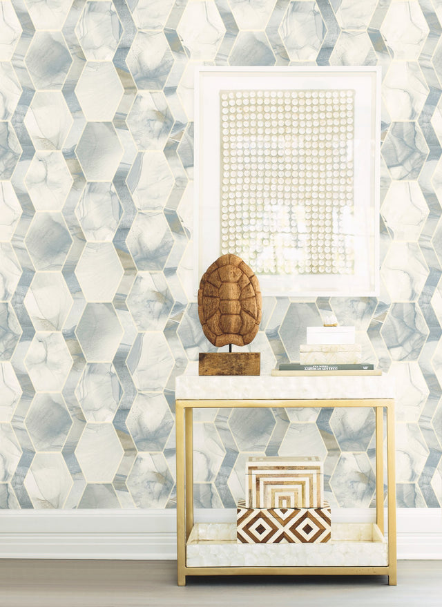 Earthbound Blue & Grey Geometric Marble Hexagon Wallpaper - York OS4281