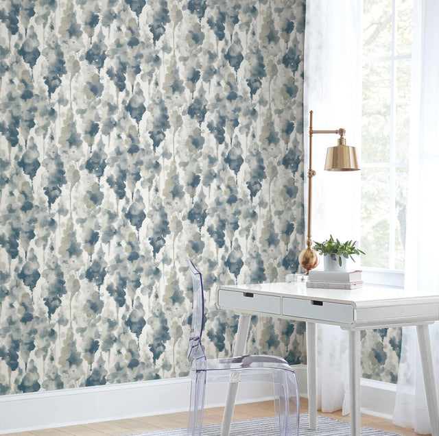 Mirage Navy Wallpaper with Watercolor Botanical Motif - York OS4291