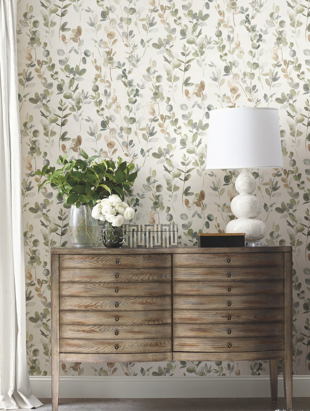 Joyful Eucalyptus Green Watercolor Leaf Wallpaper - York OS4311