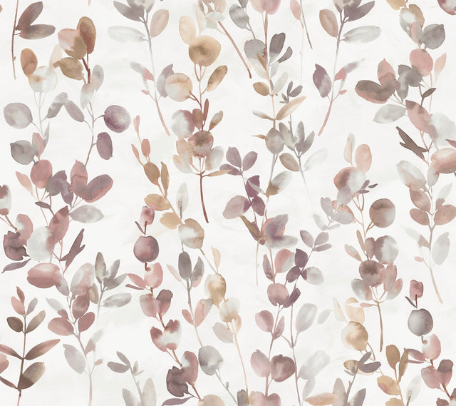 Joyful Eucalyptus Purple Wallpaper with Botanical Watercolor Leaf Motif - York OS4312