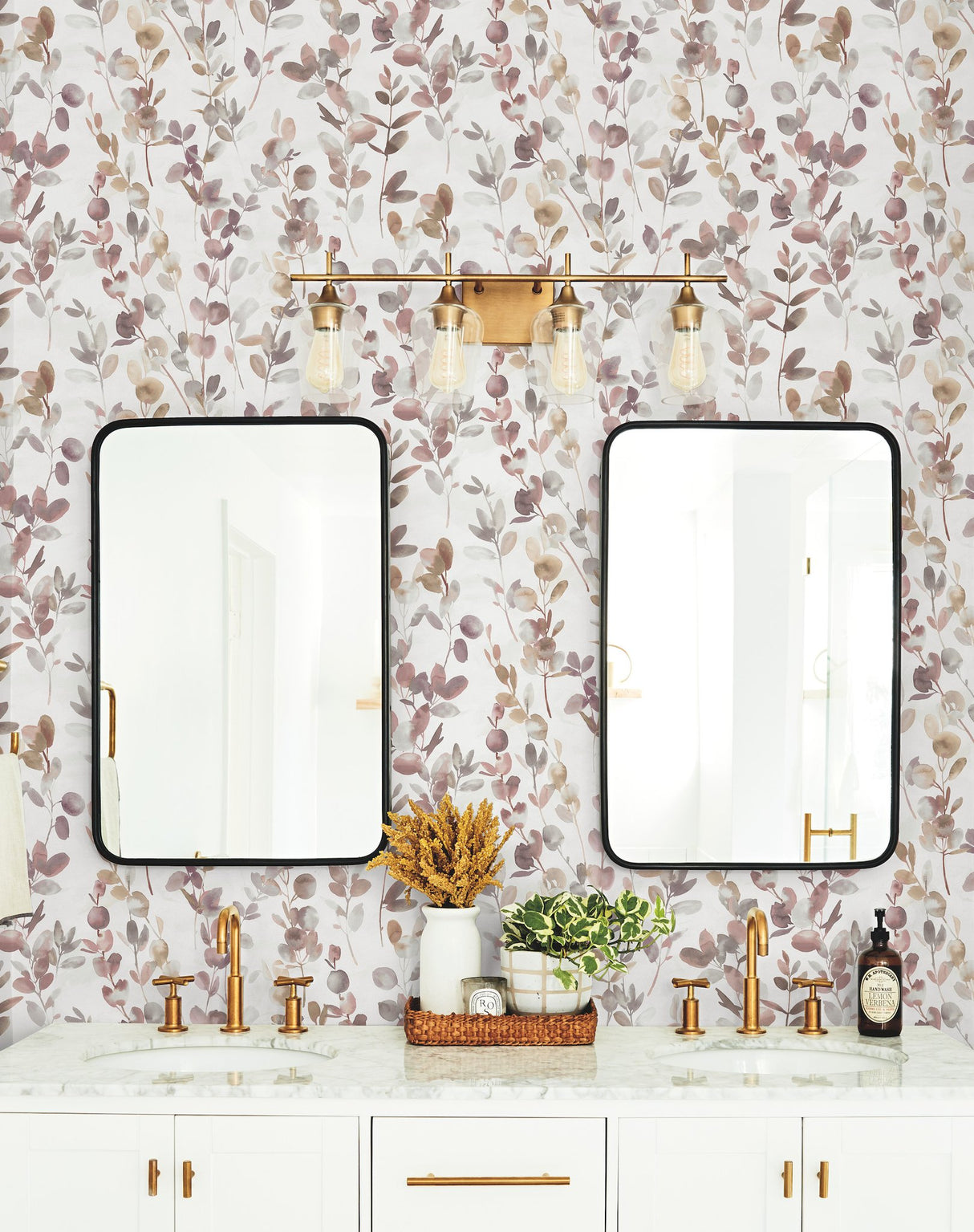 Joyful Eucalyptus Purple Wallpaper with Botanical Watercolor Leaf Motif - York OS4312