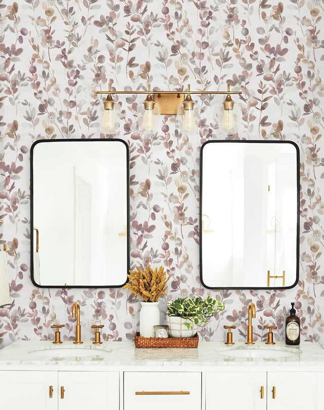 Joyful Eucalyptus Purple Wallpaper with Botanical Watercolor Leaf Motif - York OS4312