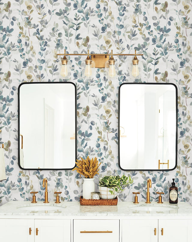 Joyful Eucalyptus Turquoise Wallpaper with Botanical Watercolor Leaf Pattern - York OS4313