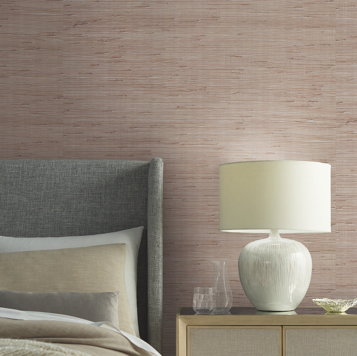 Metallic Jute Silver & Tan Grasscloth Wallpaper with Natural Textured Weave - York OS4323