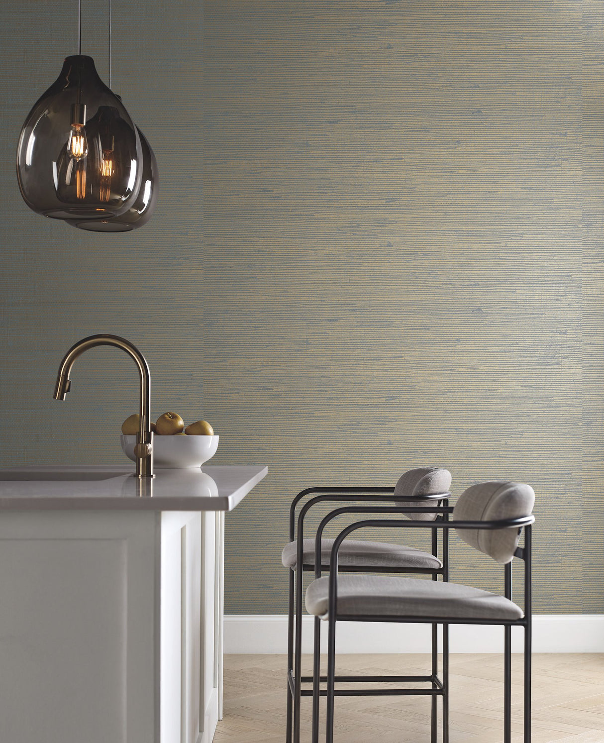 Jute Gold & Blue Metallic Grasscloth Wallpaper with Metallic Jute Pattern - York OS4326