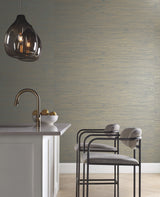 Jute Gold & Blue Metallic Grasscloth Wallpaper with Metallic Jute Pattern - York OS4326