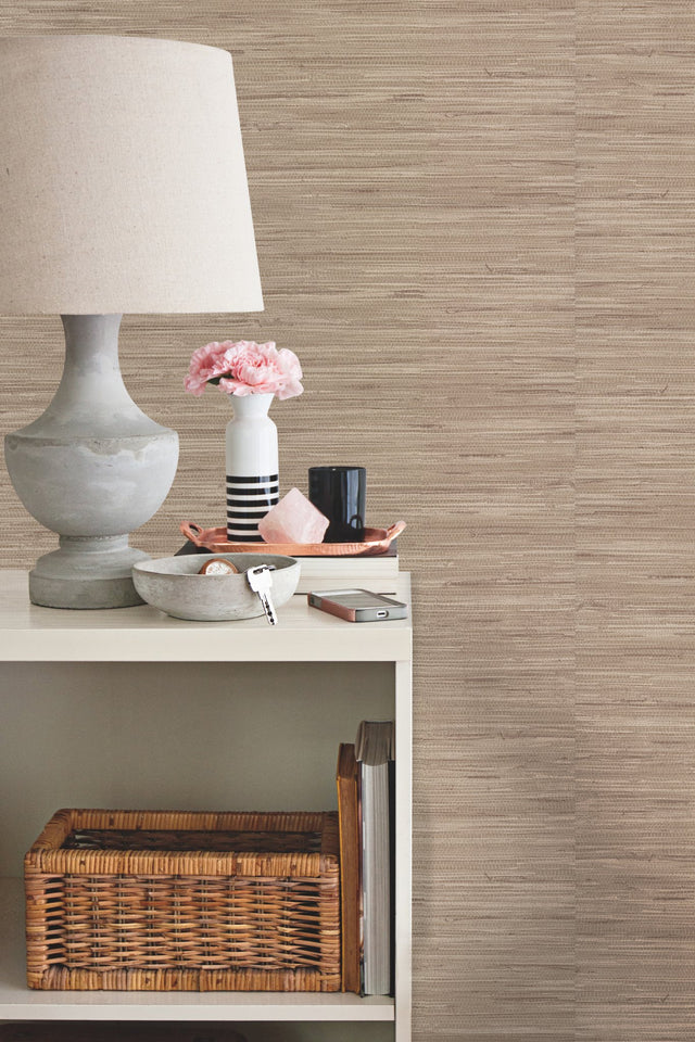 Lustrous Grasscloth Beige Faux Grasscloth Vinyl Wallpaper - York PA130403