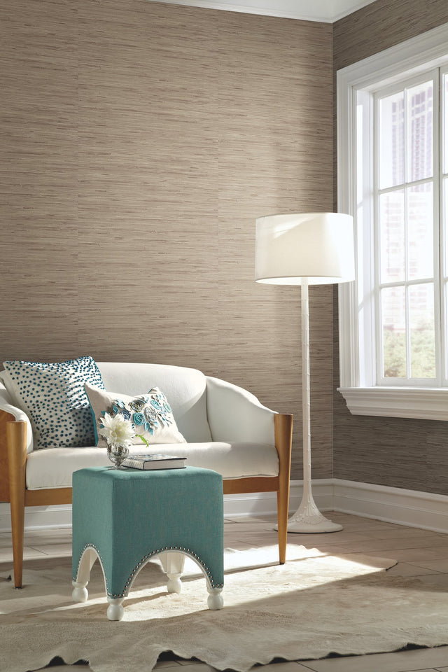 Lustrous Grasscloth Beige Wallpaper with Faux Grasscloth Texture - York PA130406LW