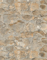 Field Stone Grasscloth Tan & Grey Wallpaper with Faux Stone Texture - York PA130904LW
