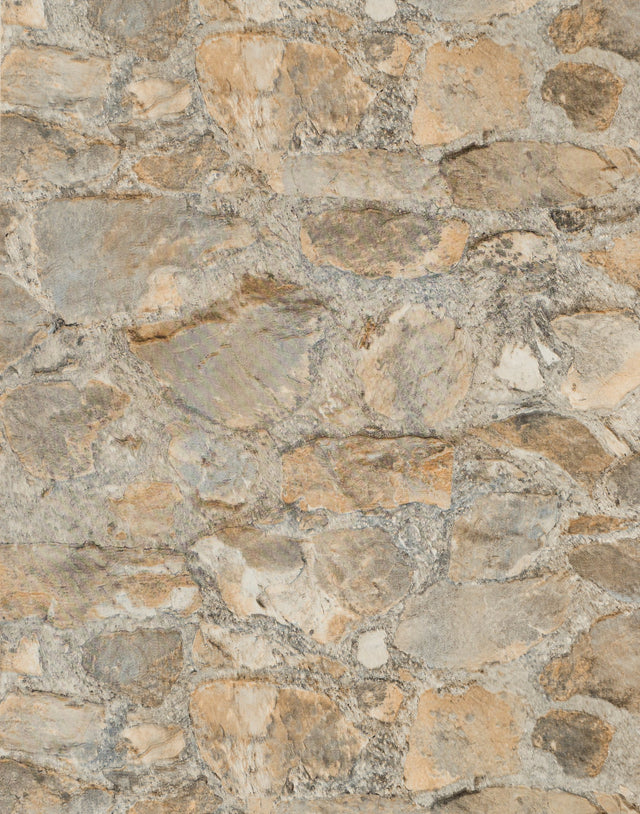 Field Stone Grasscloth Tan & Grey Wallpaper with Faux Stone Texture - York PA130904LW