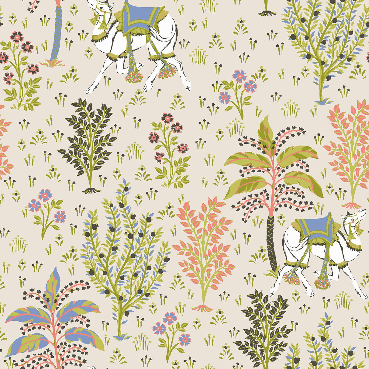 Camel's Courtyard Linen Peel & Stick Wallpaper with Whimsical Botanical Toile - NuWallpaper PFS4807