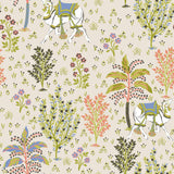 Camel's Courtyard Linen Peel & Stick Wallpaper with Whimsical Botanical Toile - NuWallpaper PFS4807