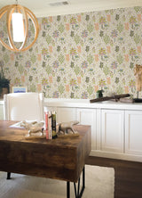 Camel's Courtyard Linen Peel & Stick Wallpaper with Whimsical Botanical Toile - NuWallpaper PFS4807