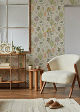 Camel's Courtyard Linen Peel & Stick Wallpaper with Whimsical Botanical Toile - NuWallpaper PFS4807