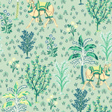 Camel's Courtyard Avocado Peel & Stick Wallpaper with Whimsical Toile Botanical Pattern - Brewster PFS4809