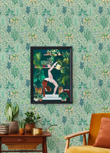 Camel's Courtyard Avocado Peel & Stick Wallpaper with Whimsical Toile Botanical Pattern - Brewster PFS4809