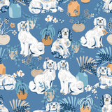 Good Dog Cerulean Peel & Stick Wallpaper with Whimsical Toile Botanical Motif - PFS4810