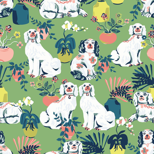 Good Dog Jade Peel & Stick Wallpaper with Whimsical Botanical Toile Pattern - NuWallpaper PFS4811