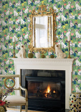 Good Dog Jade Peel & Stick Wallpaper with Whimsical Botanical Toile Pattern - NuWallpaper PFS4811