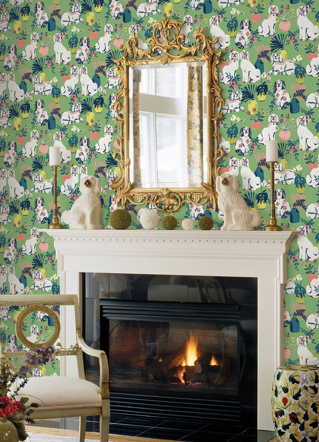 Good Dog Jade Peel & Stick Wallpaper with Whimsical Botanical Toile Pattern - NuWallpaper PFS4811