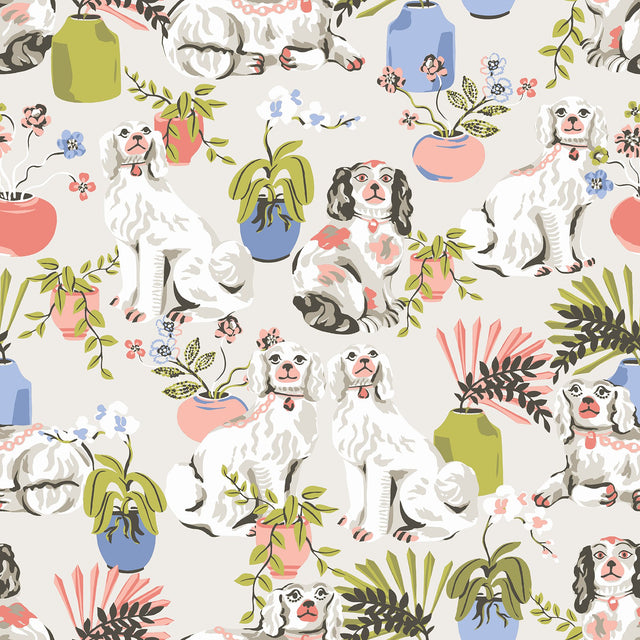Good Dog Stone Peel & Stick Wallpaper with Whimsical Botanical Toile Pattern - NuWallpaper PFS4812