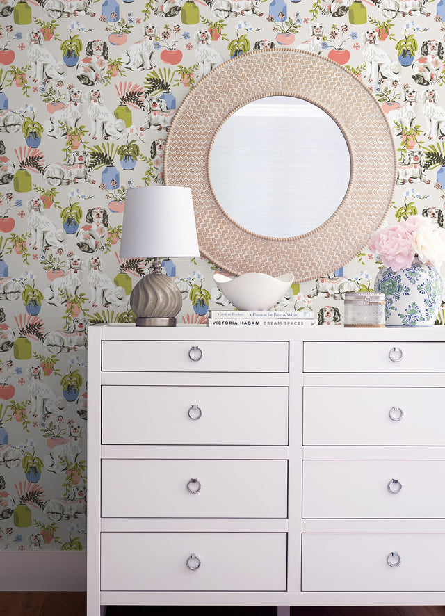 Good Dog Stone Peel & Stick Wallpaper with Whimsical Botanical Toile Pattern - NuWallpaper PFS4812
