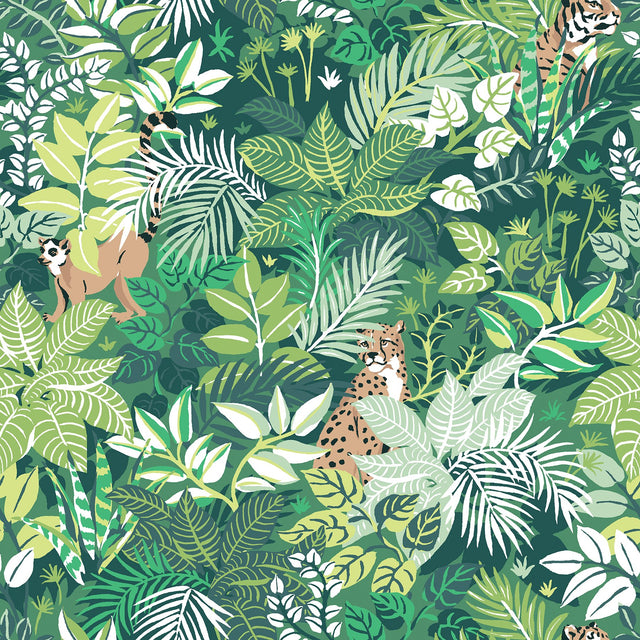 Tropical Oasis Sage Peel & Stick Wallpaper with Botanical Toile Jungle Motif - NuWallpaper PFS4813