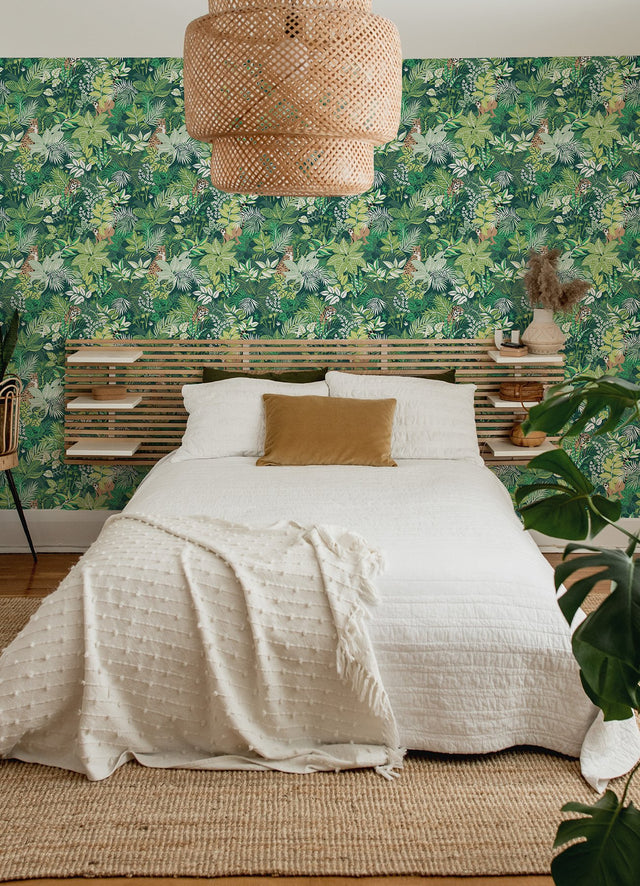 Tropical Oasis Sage Peel & Stick Wallpaper with Botanical Toile Jungle Motif - NuWallpaper PFS4813