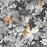 Tropical Oasis Charcoal Peel & Stick Wallpaper with Botanical Toile Jungle Motif - PFS4814