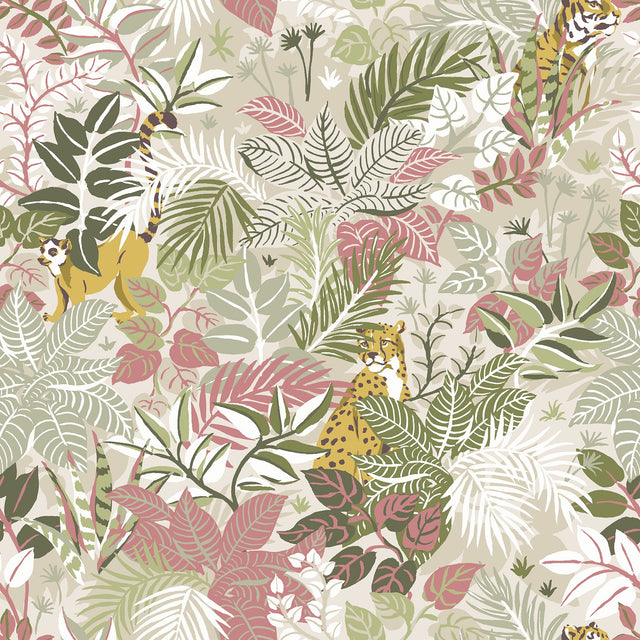 Tropical Oasis Sand Peel & Stick Wallpaper with Botanical Toile Jungle Critters - Brewster PFS4815