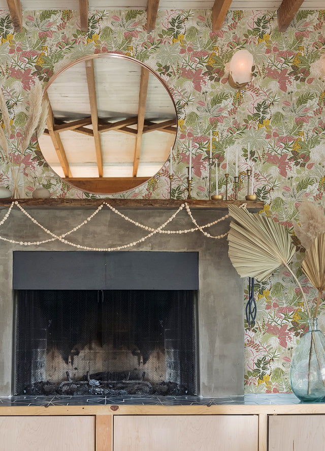 Tropical Oasis Sand Peel & Stick Wallpaper with Botanical Toile Jungle Critters - Brewster PFS4815