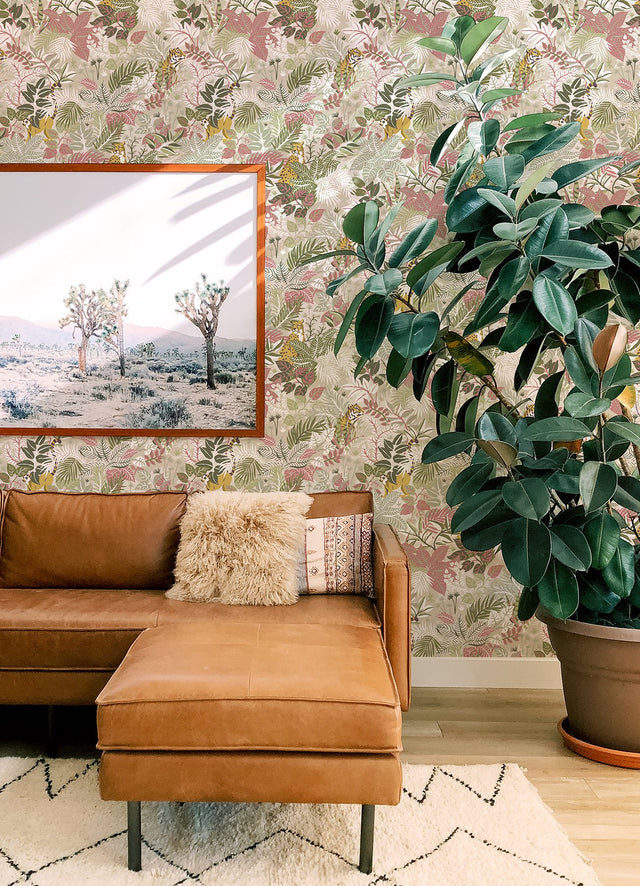 Tropical Oasis Sand Peel & Stick Wallpaper with Botanical Toile Jungle Critters - Brewster PFS4815