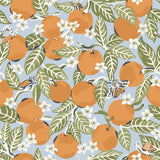 Orange Grove Sky Blue Peel & Stick Wallpaper with Whimsical Botanical Fruit Motif - PFS4818