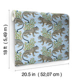 Bagheera Light Blue Peel & Stick Wallpaper with Jungle Cats Botanical Motif - PFS6105