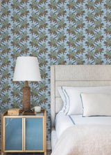 Bagheera Light Blue Peel & Stick Wallpaper with Jungle Cats Botanical Motif - PFS6105
