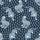 Tiger Queen Navy Peel & Stick Wallpaper with Whimsical Novelty Tigress Pattern - PrintFresh PFS6106